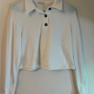 Moa Moa White Button Down Shirt with Cropped Length and Polo Collar